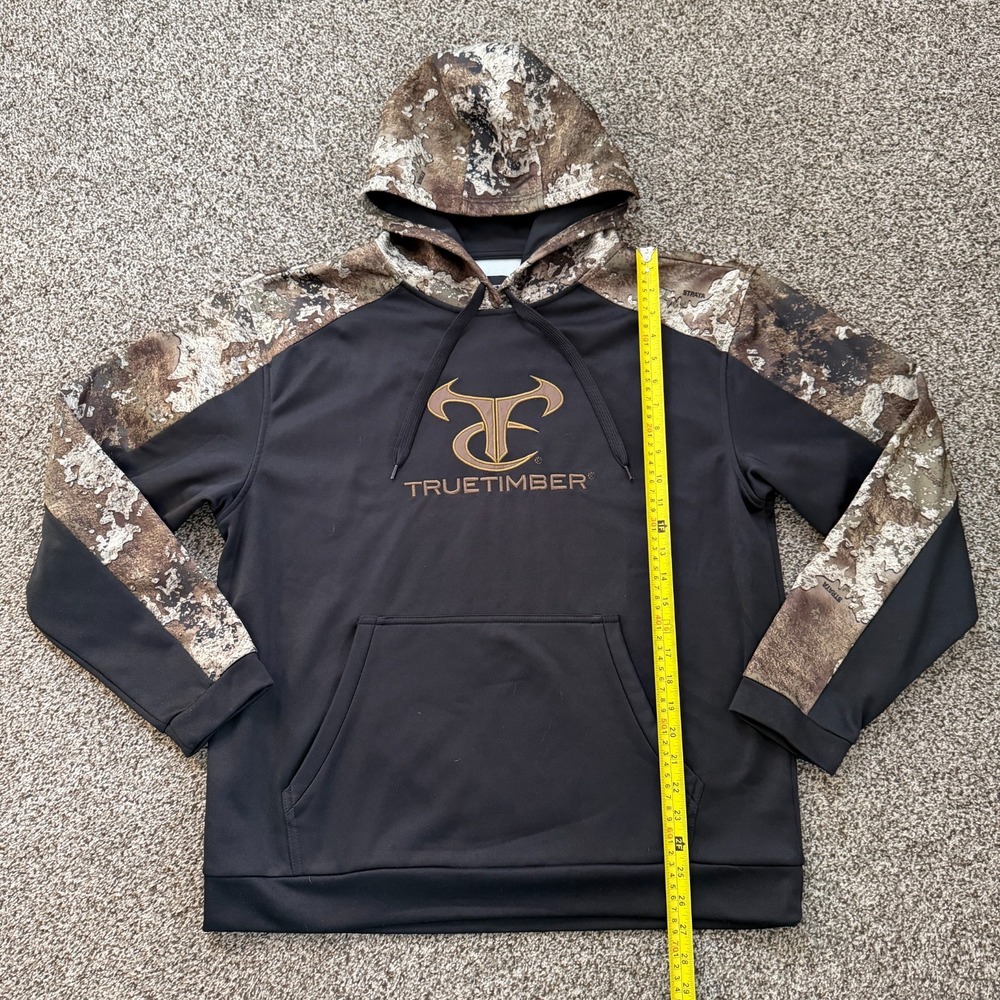 TrueTimber Men's Large Hoodie Pullover Black and Strata Camouflage Fleece